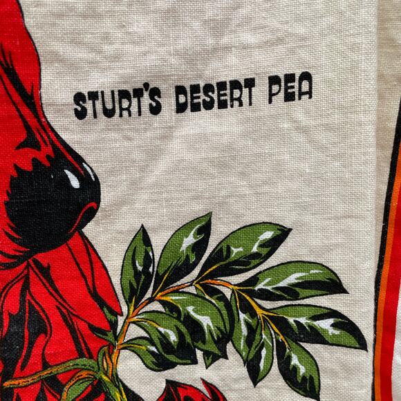 Vintage Australia Tea Towel Sturt's Desert Pea Tourist Souvenir - Picture 2 of 8